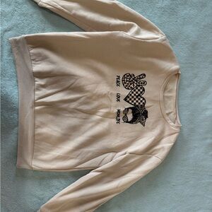 Cream Crew Neck Sweater with Graphic Design